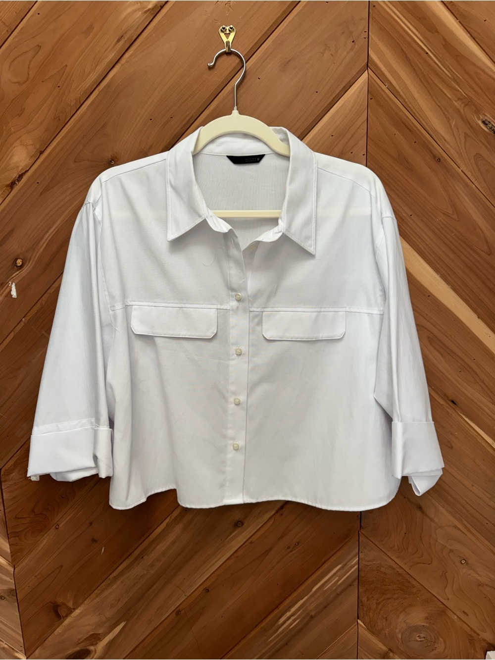 Zara Classic White Cropped Button-Up Shirt XL